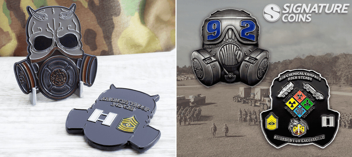 Army National Guard mask-shape custom challenge coin by Signature Coins