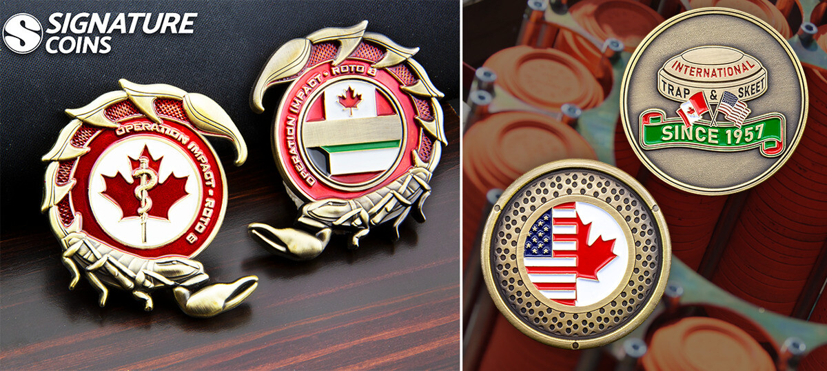 Custom Canadian challenge coins built for departments, units, and teams across Canada