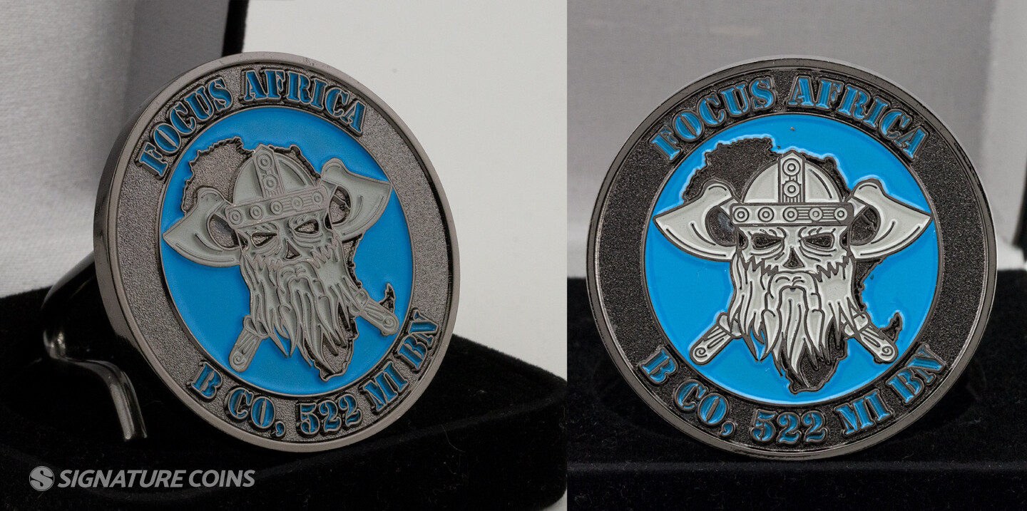 Black nickel plating on a custom challenge coin