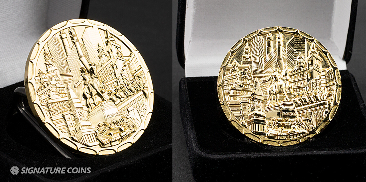 High polished gold plating on a custom challenge coin