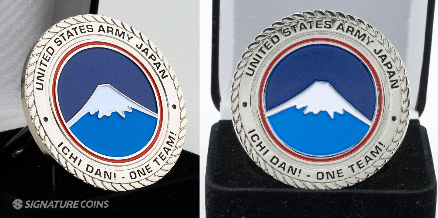 High polished silver plating on a custom challenge coin