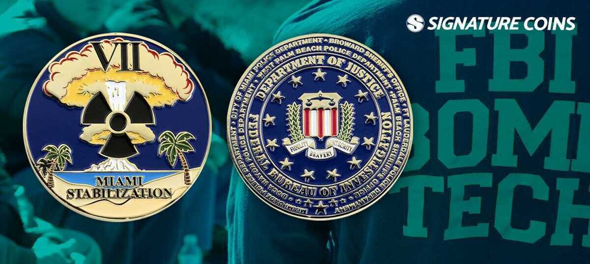 FBI Special Agent Bomb Technician Miami challenge coin with nuclear trefoil design