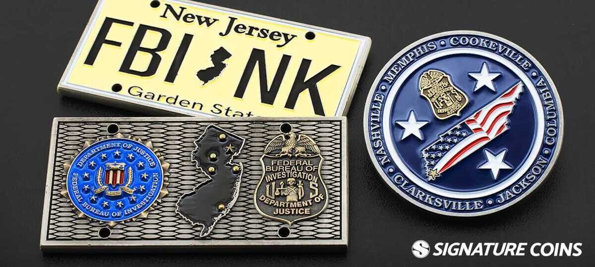 FBI challenge coins from Memphis Tennessee and New Jersey offices