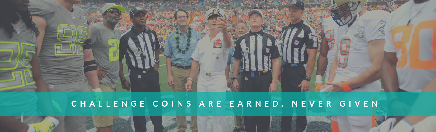 Football challenge coin lower banner