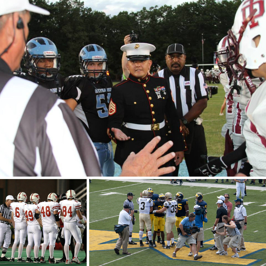 Football flipping coin collage showing custom designs