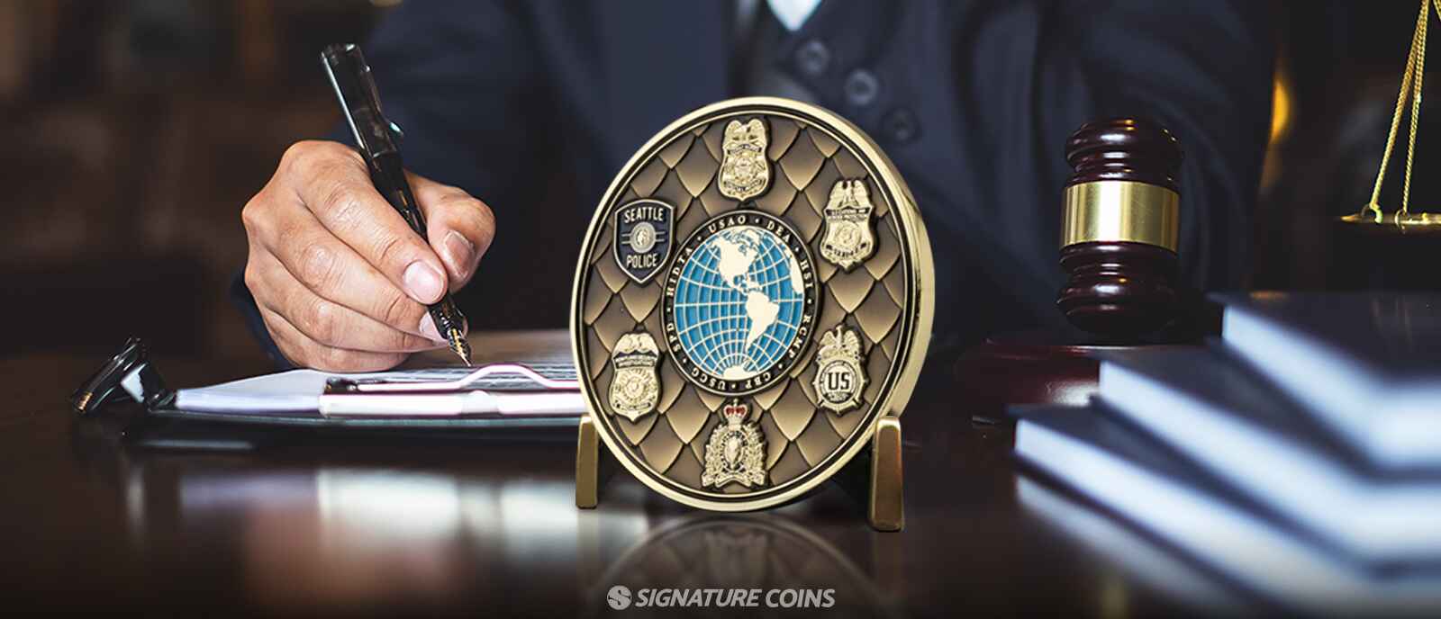 Law Enforcement Challenge Coin on Display