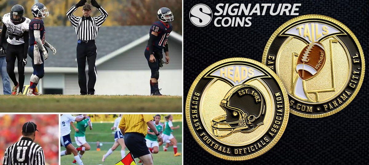 Umpire flipping football custom coin