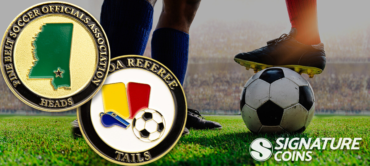 Umpire flipping soccer custom coin