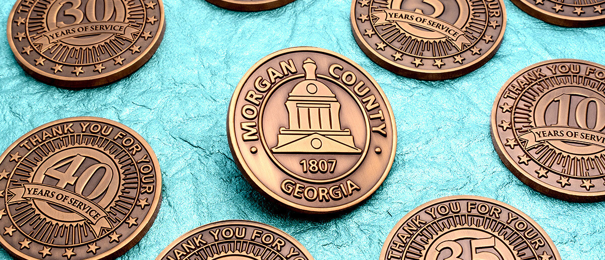 Antique bronze Morgan County Georgia years-of-service wholesale challenge coins