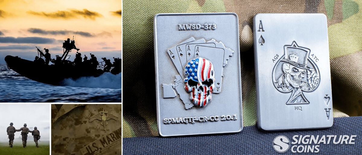 3D Marine Corps custom shape challenge coin by Signature Coins
