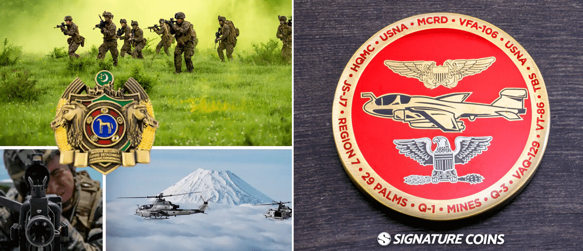 Custom Marine Corps challenge coin in PMS 187C red by Signature Coins