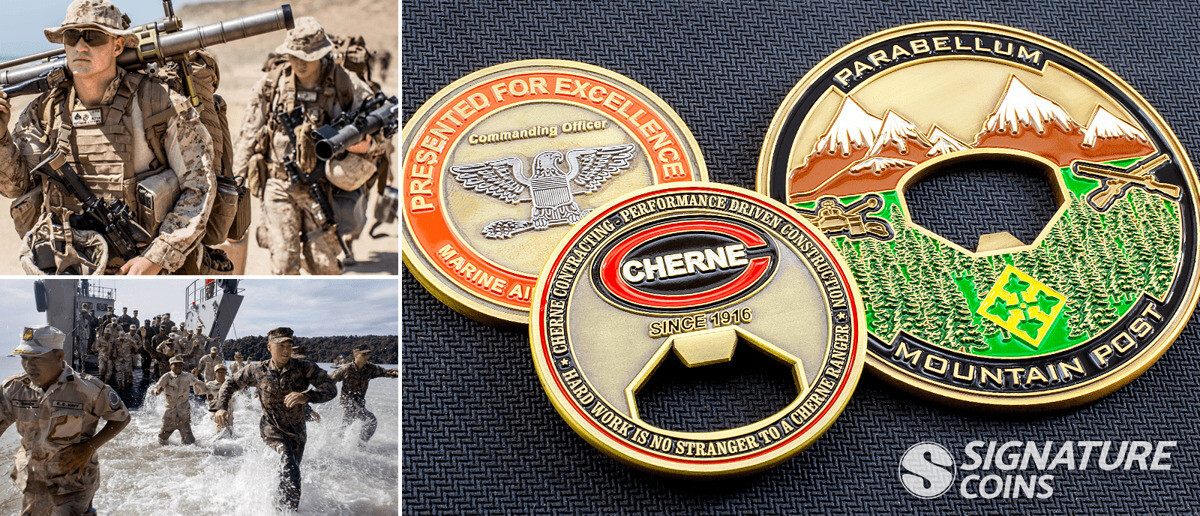 Marine Corps bottle opener challenge coins by Signature Coins