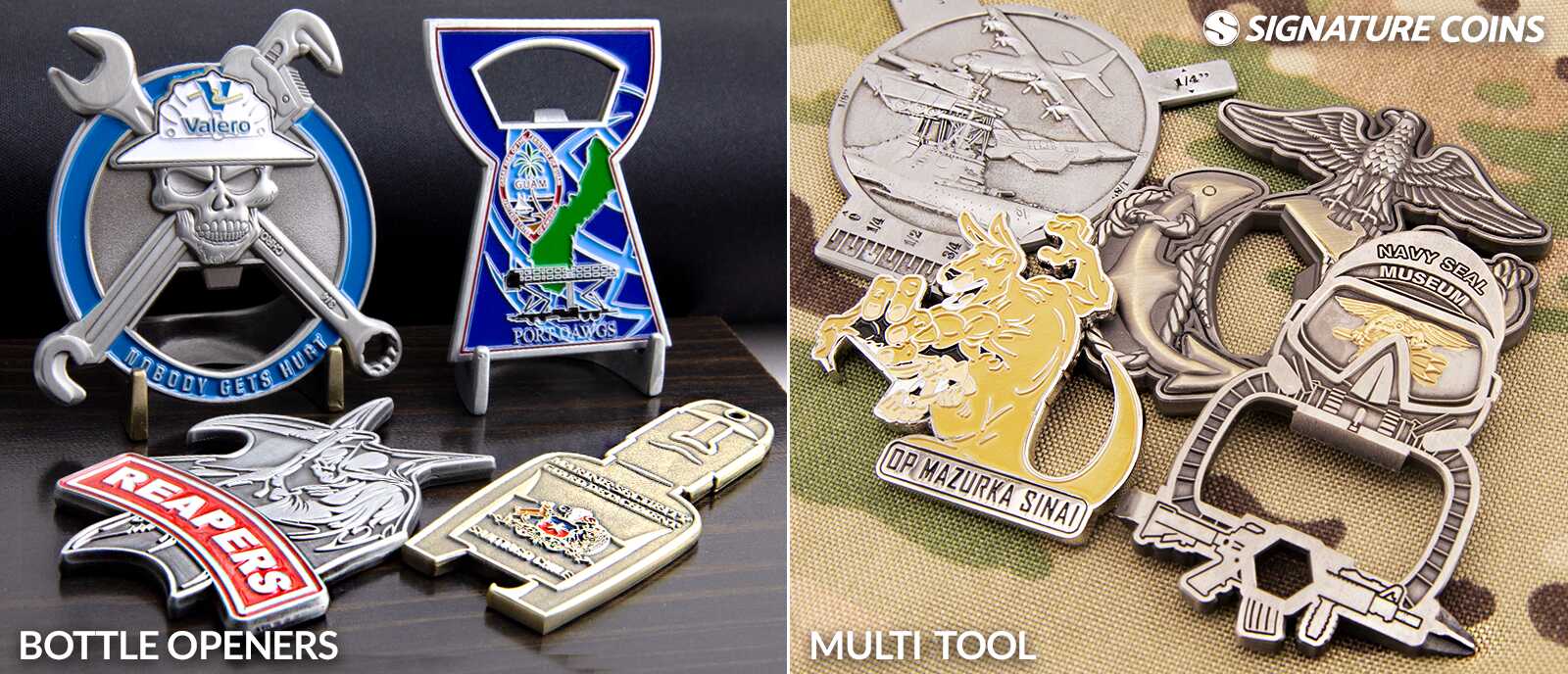 Bottle Opener vs Multi Tool Challenge Coins
