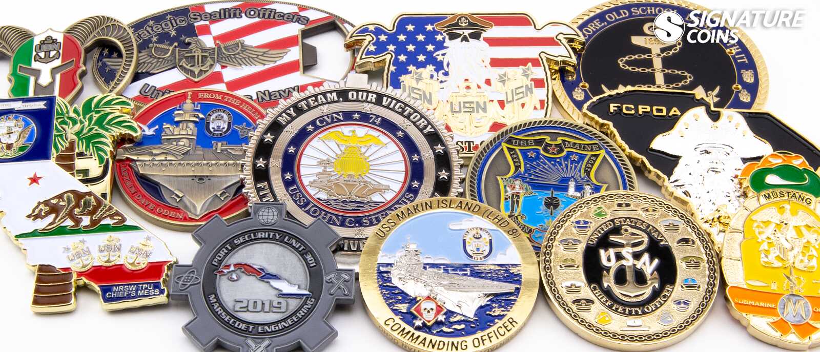 Several assorted Navy challenge coins