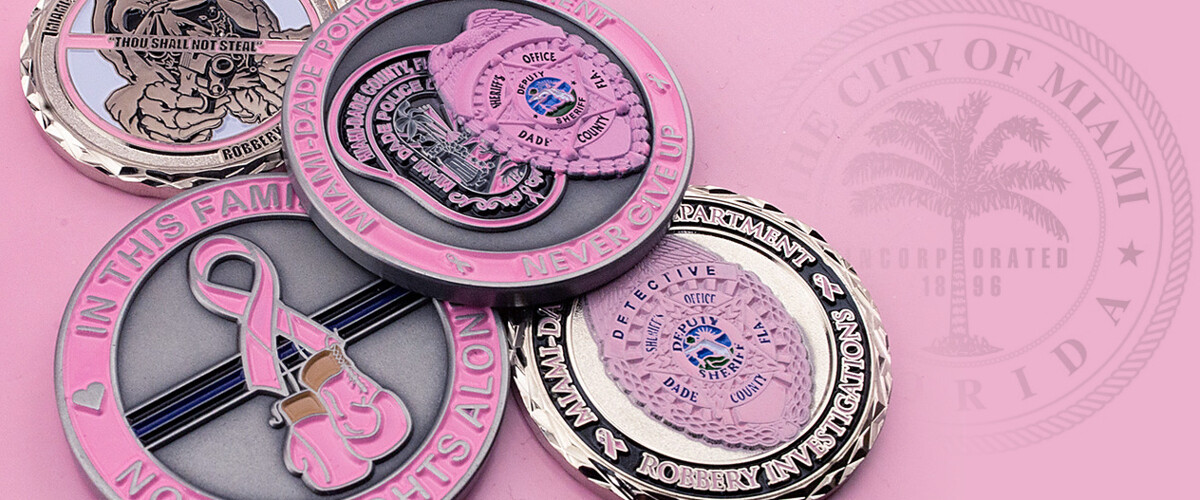Breast cancer awareness challenge coin for nonprofit fundraising