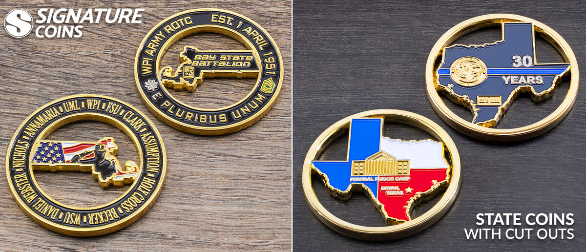 State coins with cutouts
