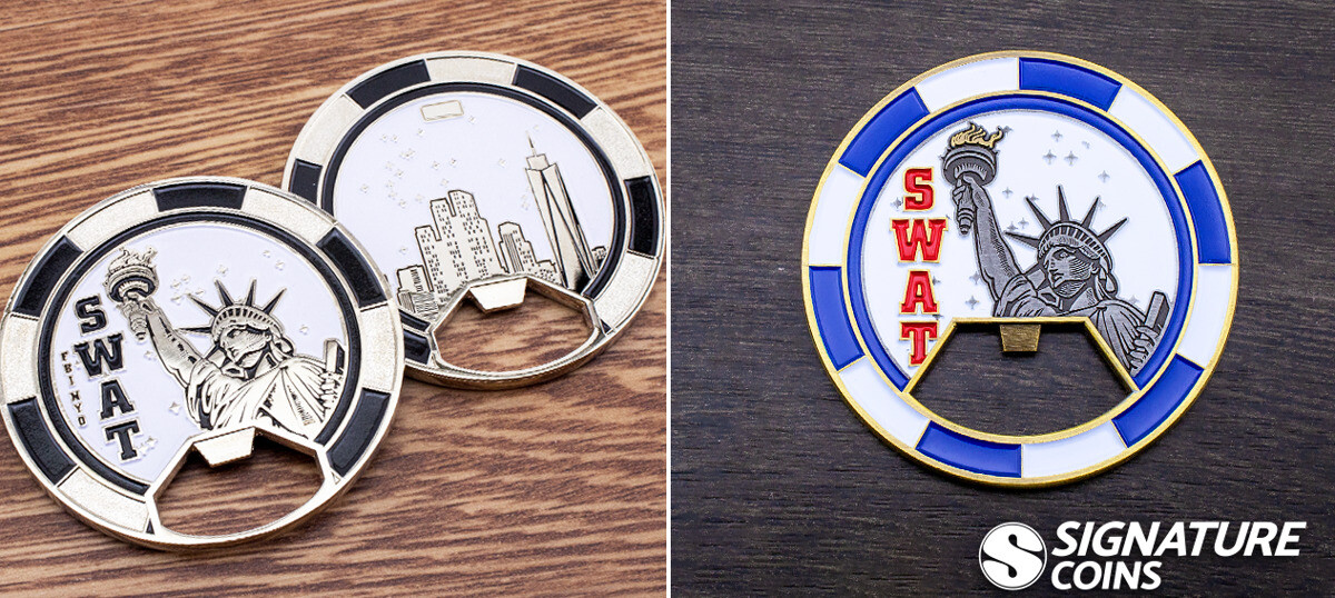Custom SWAT challenge coin bottle openers