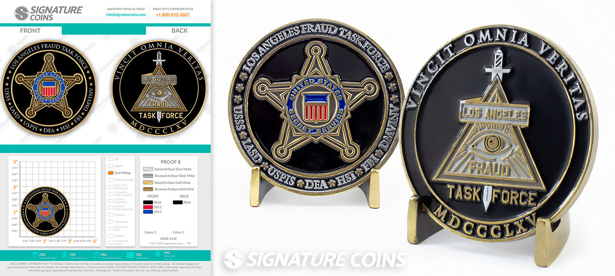 Los Angeles Fraud Task Force U.S. Secret Service challenge coin front and back